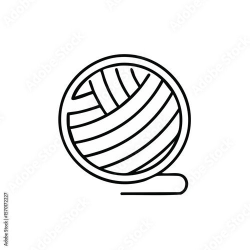 Yarn Ball Line Art: White Woolen Sphere for Crafts, Knitting, and Crochet on Black Background