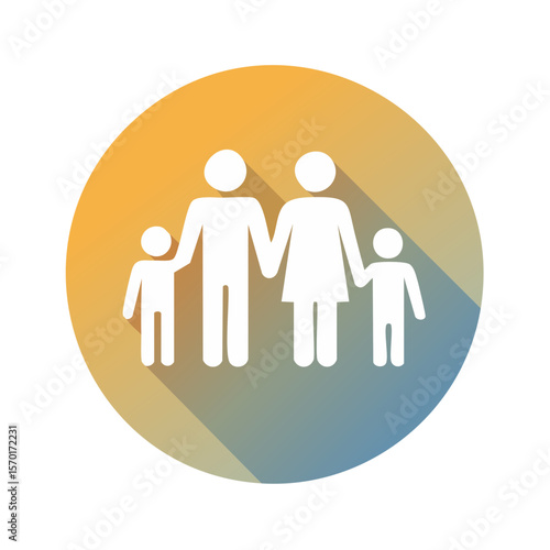 Family vector icon representing parents with children on a gradient background