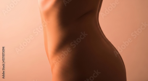 Close-up of female body silhouette on peach background