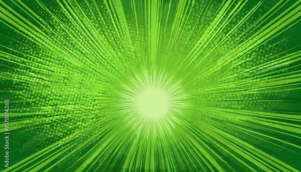 Obraz premium abstract green background with exploding comic lines and graphic dots