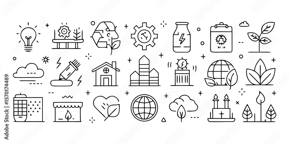 Collection of eco friendly energy and sustainability icons isolated on white background Collection of eco friendly energy and sustainability icons isolated on white background