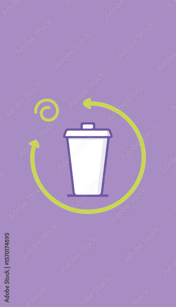 Obraz premium Stylized travel mug design with lime swirls on a plain purple background, modern concept of eco-friendly travel accessories, cafe, gift shop