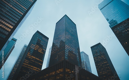 Skyscrapers reaching towards the sky presents the modern architecture of a thriving urban metropolis, reflecting business and finance.