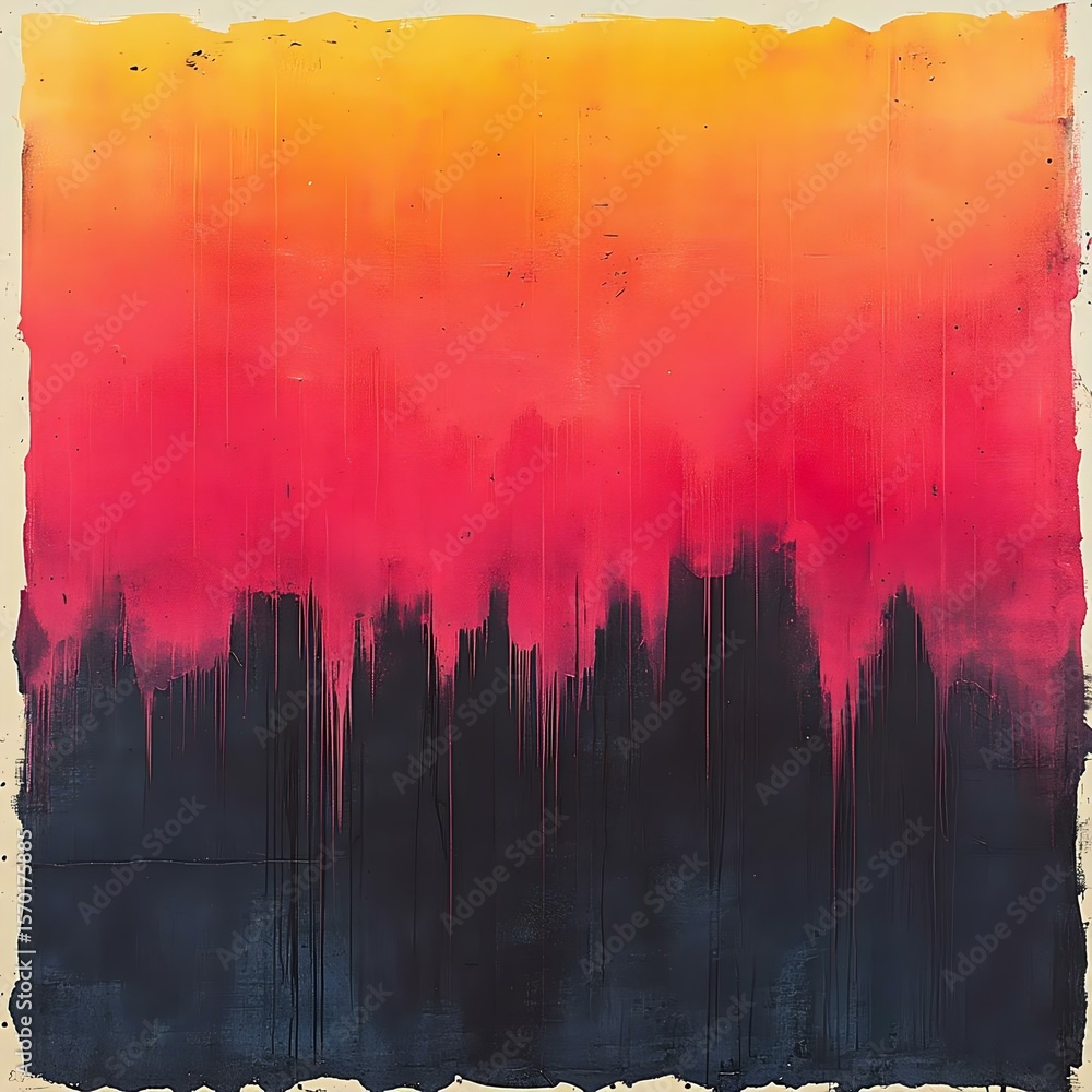 Obraz premium An abstract painting featuring vibrant gradient colors of orange, pink, and black, creating a striking visual contrast and depth.