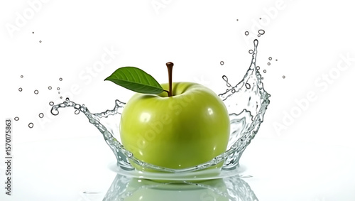 Fresh Green Apple Splashing into Water: Vibrant, Healthy, and Refreshing Stock Photo
