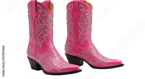 Pink Cowboy Boots with Rhinestones Pair of Western Style Footwear