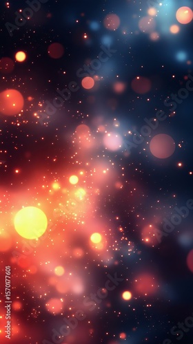 A vibrant abstract background featuring glowing orbs and sparkling lights in shades of red, orange, and blue, perfect for digital art or wallpapers.