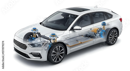 detailed electric car internal components view.