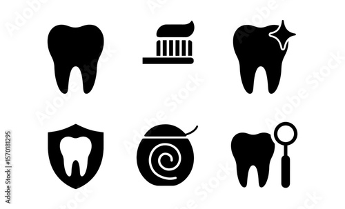 Dental care icons: toothpaste, floss, and more for oral hygiene representation