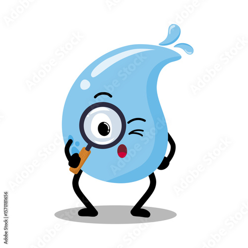 Cute Hand Drawn Curious Water Drop with Magnifying Glass