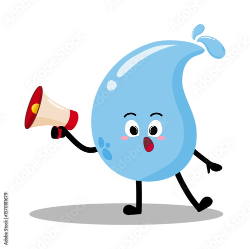 Cute Hand Drawn Water Drop Speaking Using Megaphone Bravely