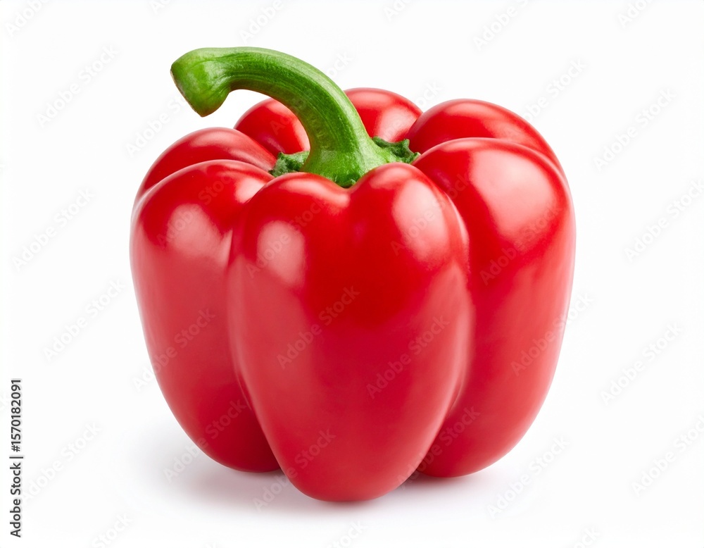 A red bell pepper on a white backdrop. A red bell pepper on a white backdrop.