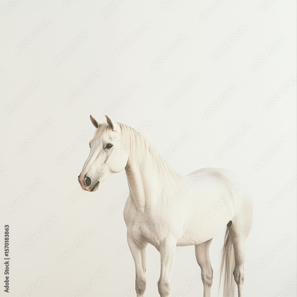 Fototapeta premium White horse on a light background