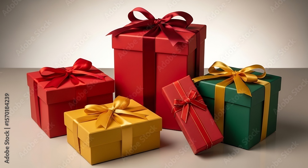 Fototapeta premium Colorful Gift Boxes with Ribbons Festive Presentation