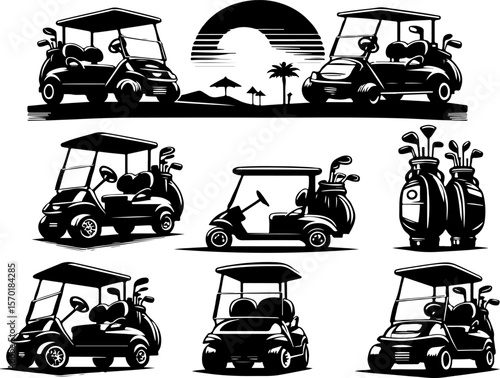 vector sketch silhouette illustration of golf cart vehicle to drive on the course