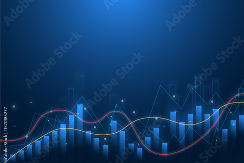 Stock market investment data and analysis finance graph. Business financial chart with moving up arrow graph.