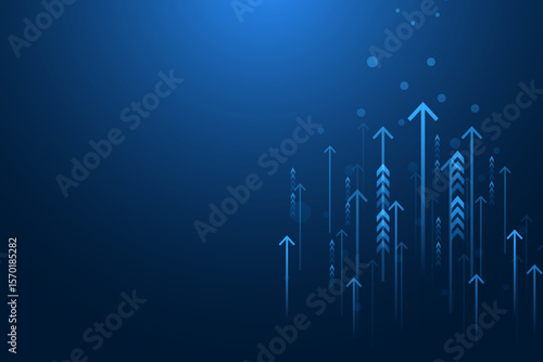 business arrow up growth technology on dark blue background. Business development to success, profit and growing growth plan.