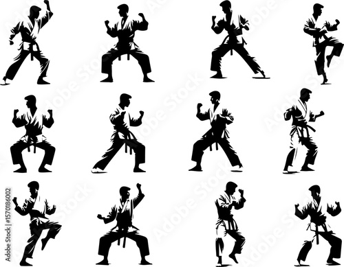 Vector sketch illustration collection of designs of warriors who have karate martial arts with uniforms