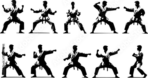 Vector sketch illustration collection of designs of warriors who have karate martial arts with uniforms