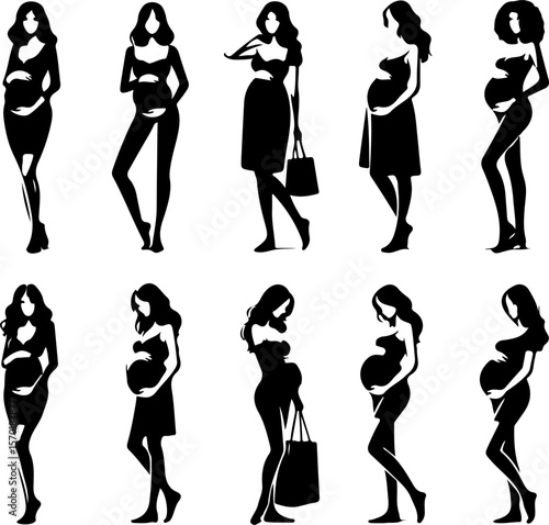 silhouette vector sketch illustration of pregnant woman mother with her first child