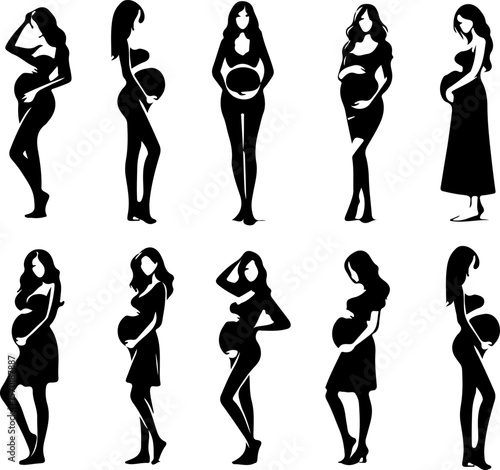 silhouette vector sketch illustration of pregnant woman mother with her first child