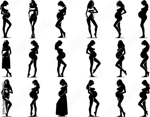 silhouette vector sketch illustration of pregnant woman mother with her first child