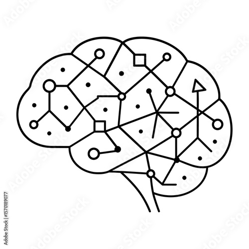 Brain Neural Network Connectivity Abstract Vector Line Art