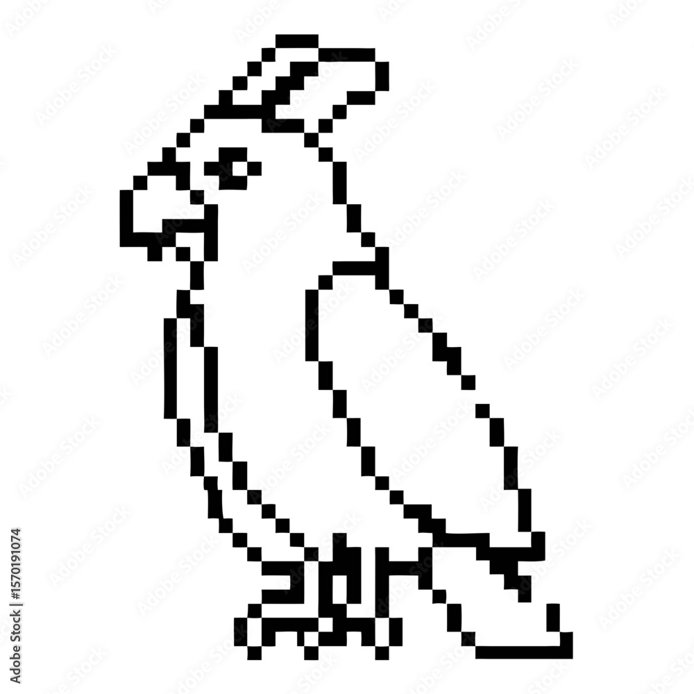 Fototapeta premium Detailed pixel art depiction of a cockatoo bird in a minimalist style showcasing its features