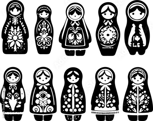 silhouette sketch vector illustration design collection icon logo symbol matroska doll ethnic classic vintage traditional