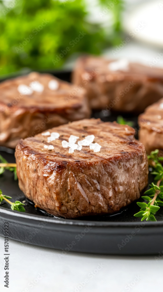 Succulent grilled steak close-up with sea salt garnish for culinary inspiration Succulent grilled steak close-up with sea salt garnish for culinary inspiration