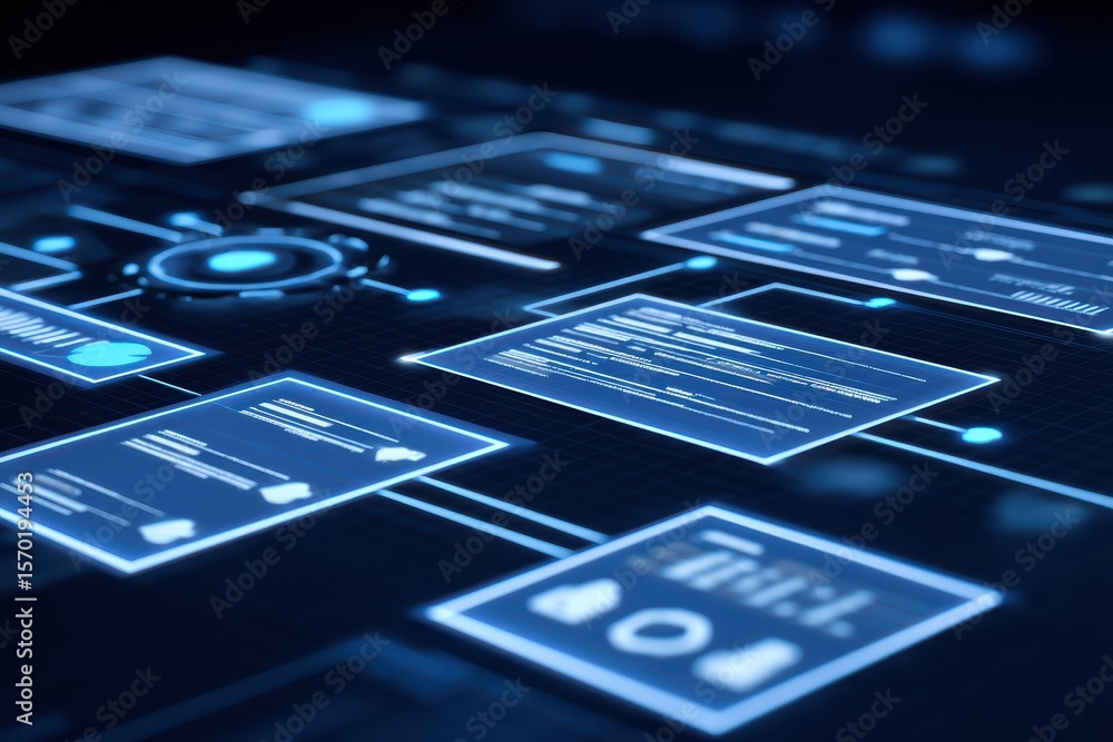 Fototapeta premium Futuristic Digital Interface with Information Flow and Data Connections in Technological Background