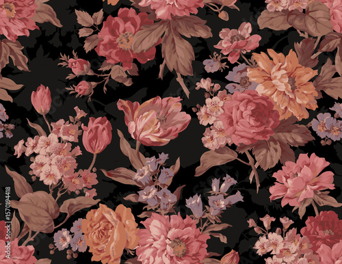 Beautiful abstract watercolor botanical rose flower bouquet pattern with cream background summer pattern Background of roses. Seamless pattern. Vector illustration Delicate floral seamless pattern wit