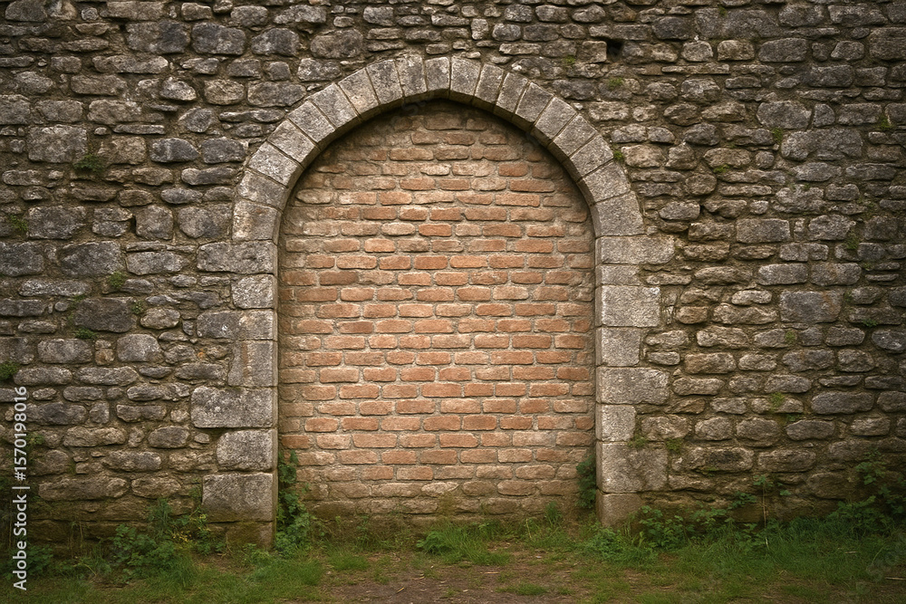 Fototapeta premium Bricked-up arched doorway in a stone wall