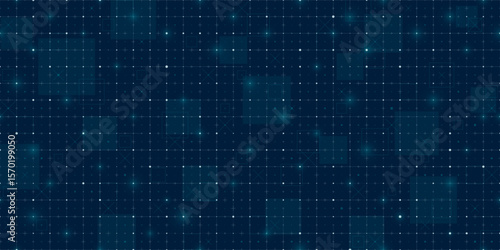 Futuristic tech HUD grid with seamless mesh pattern and digital blueprint style. Dark blue background with light virtual lines, radar and data interface. Perfect for sci fi games or AI dashboard.