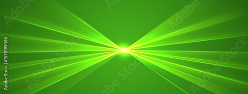 Green lasers background., glowing rays or neon beams, bright futuristic backdrop. Concert or nightclub spotlights. Vector illustration.