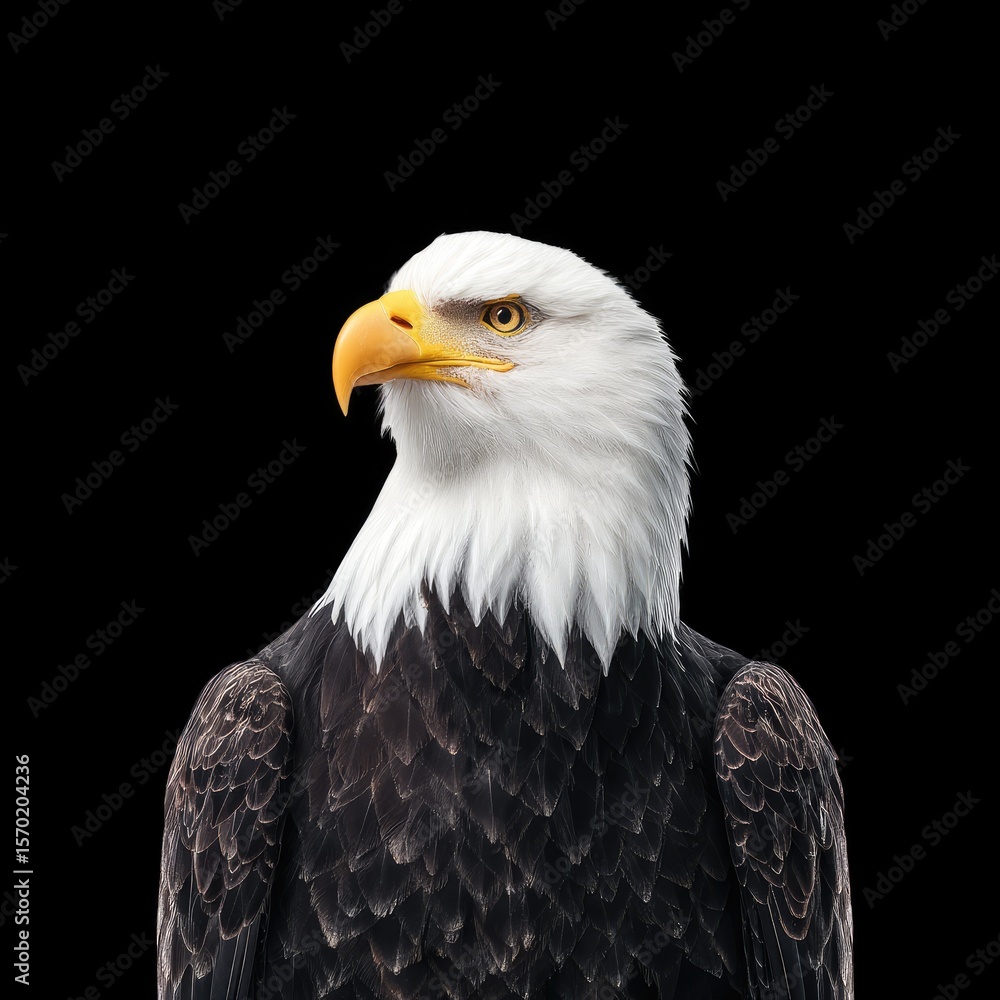 Majestic Bald Eagle Portrait with Intense Gaze Against a Black Background, Symbol of Freedom and Strength Majestic Bald Eagle Portrait with Intense Gaze Against a Black Background, Symbol of Freedom and Strength