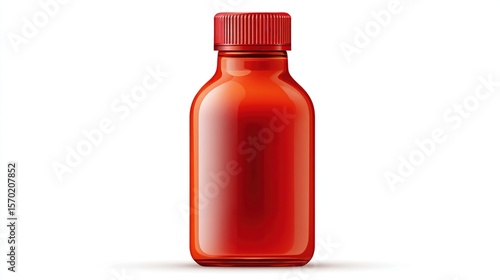 Glossy red glass bottle with matching screw cap, standing upright on a white background.