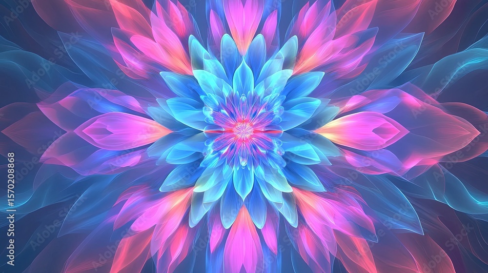 Obraz premium A vibrant, symmetrical flower design in radiant colors.