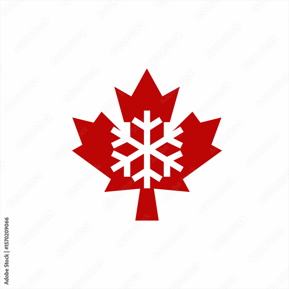Obraz premium Maple leaf logo design with snowflake symbol.