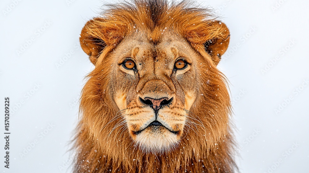 Fototapeta premium Majestic lion's portrait in winter