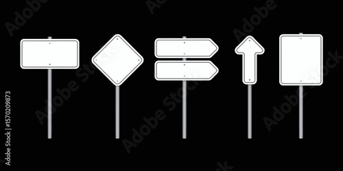 Realistic Road Traffic Sign Template Set – Vector Collection of Highway and Street Sign Designs – Editable Symbols for Transportation, Navigation, Driving, and Safety Illustration Projects

