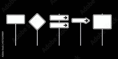 Realistic Road Traffic Sign Template Set – Vector Collection of Highway and Street Sign Designs – Editable Symbols for Transportation, Navigation, Driving, and Safety Illustration Projects

