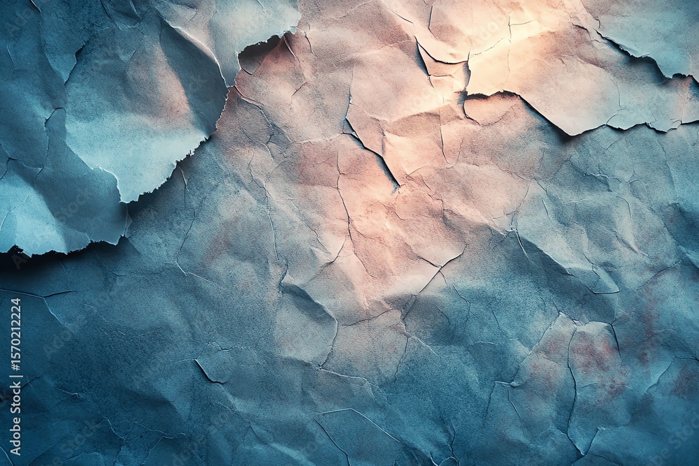 Naklejka premium Textured Blue and Pink Crumpled Paper Background with Artistic Style