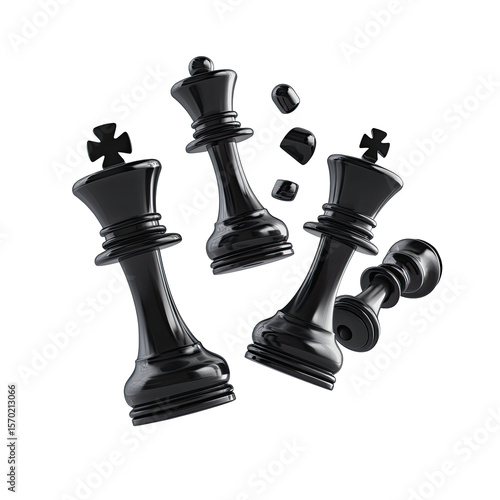 Black chess pieces clashing; kings and pawns
