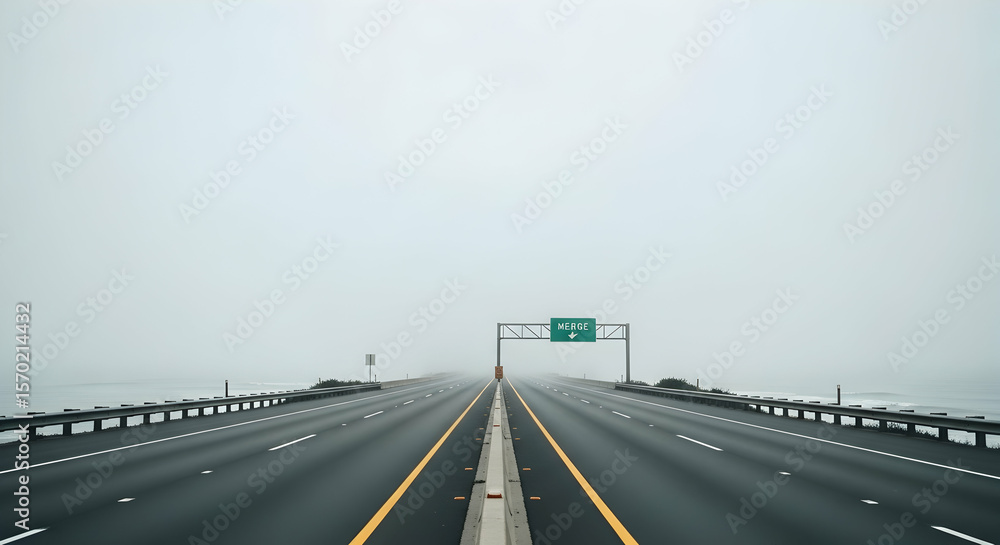 Fototapeta premium Highway Road Disappearing Into The Fog On A Gloomy Day Driving Transportation