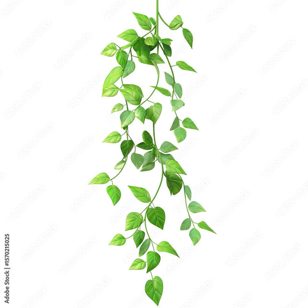 Hanging vine with vibrant green leaves isolated on transparent background. Hanging vine with vibrant green leaves isolated on transparent background.