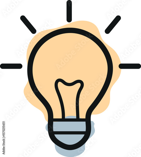 Simple original light bulb icon combining line art style and abstract color spots, for school print, textile or other various designs