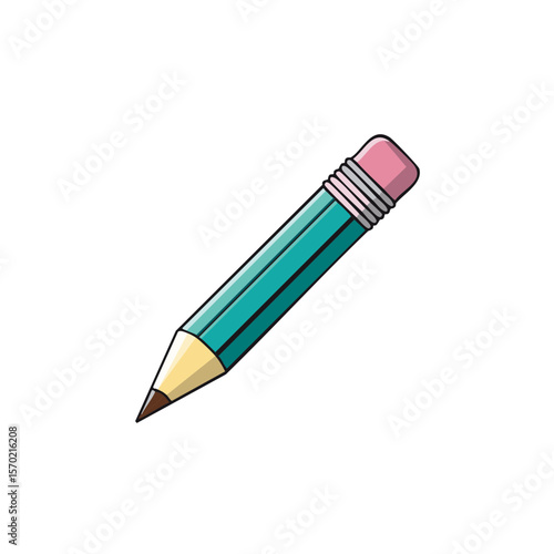 Teal pencil with pink eraser against black background, graphic design art supplies for school and education