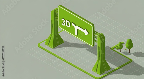 Isometric Green Signage With Directional Arrows Symbolizing Three Dimensional Design