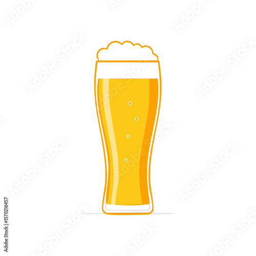 Stylized Beer Glass Illustration with Froth and Bubbles, Against Black Background
